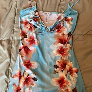 Hawaiian crowl neck adjustable string spaghetti strap dress